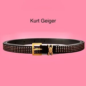 Kurt Geiger RP$130 NWT Shoreditch Belt Black suede w/ Gold Crystal Studs